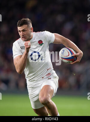 Twickenham, Gbr. 09 Mär, 2019. Twickenham, Vereinigtes Königreich, Samstag, 9. März 2019, England, Jonny kann, läuft auf dem Flügel, während das Guinness sechs Nationen übereinstimmen, England gegen Italien, an der RFU Rugby, Stadion, Credit: Peter SPURRIER/Alamy leben Nachrichten Stockfoto