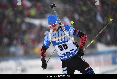 Östersund, Schweden, 09. März, 2019. Östersund: Biathlon: Wm, Sprint 10 km, Männer. Alexander Loginov Russland in Aktion. Foto: Sven Hoppe/dpa Quelle: dpa Picture alliance/Alamy leben Nachrichten Stockfoto