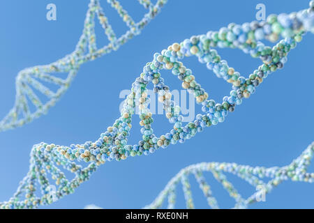 3D-Rendering, DNA mit blauem Hintergrund Stockfoto