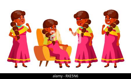 Indische alte Frau stellt ein Vektor. Ältere Menschen. Ältere Person. Im Alter. Aktive Großeltern. Freude. Web, Broschüre, Plakat Design. Isolierte Cartoon Stock Vektor