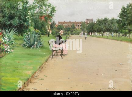 Einen Stadtpark. William Merritt Chase; American, 1849-1916. Datum: 1882-1892. Abmessungen: 34,6 x 49,9 cm (13 5/8 x 19 5/8 in.). Öl auf Leinwand. Herkunft: USA. Museum: Das Chicago Art Institute. Stockfoto