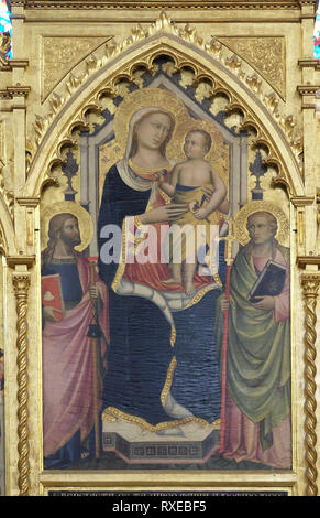 Madonna mit Kind von Niccolo Gerini, Detail der Polyptychon von der Hochaltar in der Basilika di Santa Croce in Florenz Stockfoto