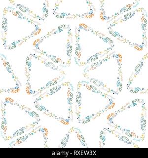 Vektor nahtlose romantische Muster mit abstrakten Blätter, Beeren, Blumen auf weißem Hintergrund. Wiederholen Hintergrundbild. Hand doodle Abbildung gezeichnet. Stock Vektor