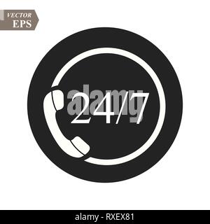24-Stunden Support Call Center Symbol. Ständig verfügbaren Services. 24 Stunden täglich. Kann für Service Werbung verwenden. 24 7 Symbol. Rund um die Uhr geöffnet, da Stock Vektor