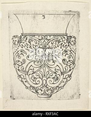 Platte 3, von zwanzig ornamentalen Designs für Gläser und Becher. Master A. S.; Deutsch, aktiven Anfang des 17. Jahrhunderts. Datum: 1604. Abmessungen: 120 x 95 mm (Bild/Platte); 145 x 120 mm (Blatt). Punch Gravur in Schwarz auf Elfenbein Bütten. Herkunft: Deutschland. Museum: Das Chicago Art Institute. Stockfoto