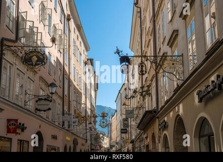 Die Getreidegasse, Salzburg, Österreich, Europa Stockfoto