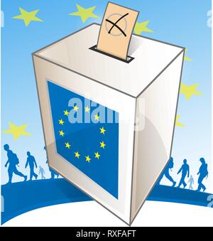 Abbildung einer Wahlurne mit Menschen gehen. vetcor Abbildung Stock Vektor