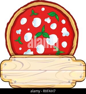 Italienische Pizza logo mit leeren Holz- Raum. Vector Illustration Stock Vektor