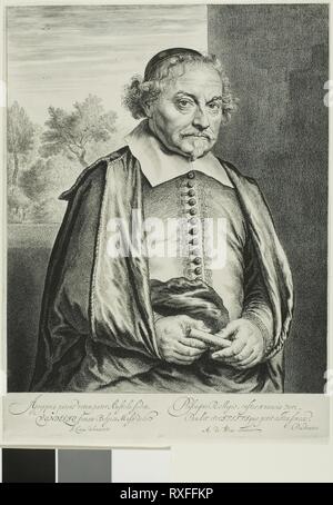 Joost van den Vondel. Jan Lievens; Niederländisch, 1607-1674. Datum: 1644-1650. Abmessungen: 323 x 233 mm (Bild/Platte); 328 x 243 mm (Blatt). Ätzen und Gravieren in Schwarz auf Elfenbein Bütten. Herkunft: Holland. Museum: Das Chicago Art Institute. Stockfoto