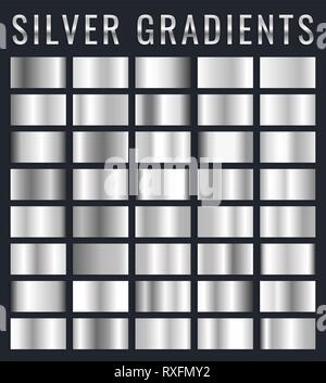 Sammlung von Silber, Chrom metallic Gradienten. Brillante Platten mit Silber Effekt. Vector Illustration. Stock Vektor