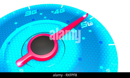 Manometer, Geschwindigkeit, Drehzahl, Geschwindigkeit im Internet und 5G-Verbindung. Neue Technologien, nutzen Breitband. Technologische Möglichkeiten. Geschwindigkeit Stockfoto