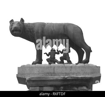 Kapitolinischen Wolf ist ein Bronze Skulptur Darstellung einer Szene aus der Legende der Gründung Roms mit sie Wolf und Gründer Roms, Romulus und Remus Stockfoto