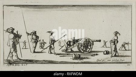 Platte Zehn aus Zeichnungen von mehreren Bewegungen, die von Soldaten. Stefano Della Bella; Italienisch, 1610-1664. Datum: 1644. Abmessungen: 56 x 123 mm (Bild); 60 x 125 mm (Platte); 68 x 129 mm (Blatt). Radierung auf Elfenbein Bütten. Herkunft: Italien. Museum: Das Chicago Art Institute. Stockfoto