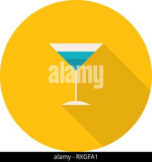 Flaches Design runden Symbol mit hoher Cocktail Glas. Vector Illustration. Stock Vektor