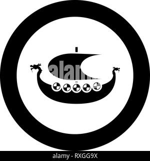 Viking drakkar Dracar's Segelboot Wikingerschiff Wikingerschiff Symbol Farbe schwarz Vektor im Kreis runde Abbildung: Flat Style simple Image Stock Vektor