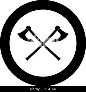 Zwei Schlacht Achsen vikings Symbol Farbe schwarz Vektor im Kreis runde Abbildung: Flat Style simple Image Stock Vektor