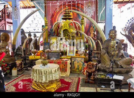Religiöse Objekte auf dem Display in einem Tempel. Kolumbien, Sri Lanka Asien Stockfoto