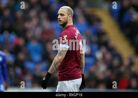 Cardiff, Großbritannien. 9. März 2019. Marko Arnautovic von West Ham United an schaut. Premier League match, Cardiff City v West Ham Utd in Cardiff City Stadion am Samstag, 9. März 2019. Dieses Bild dürfen nur für redaktionelle Zwecke verwendet werden. Nur die redaktionelle Nutzung, eine Lizenz für die gewerbliche Nutzung erforderlich. Keine Verwendung in Wetten, Spiele oder einer einzelnen Verein/Liga/player Publikationen. pic von Andrew Obstgarten/Andrew Orchard sport Fotografie/Alamy leben Nachrichten Stockfoto