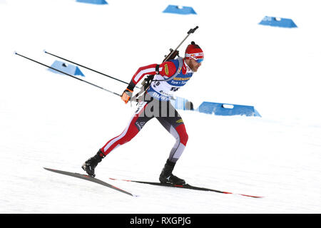 Östersund, Schweden. 9 Mär, 2019. IBU Biathlon Weltmeisterschaften, Tag 3, Sprint Männer; Simon Eder (AUT), die in Aktion: Aktion plus Sport/Alamy leben Nachrichten Stockfoto