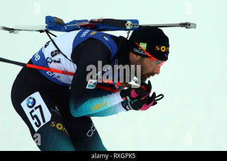 Östersund, Schweden. 9 Mär, 2019. IBU Biathlon Weltmeisterschaften, Tag 3, Sprint Männer; Martin Fourcade (FRA) in Aktion: Aktion plus Sport/Alamy leben Nachrichten Stockfoto