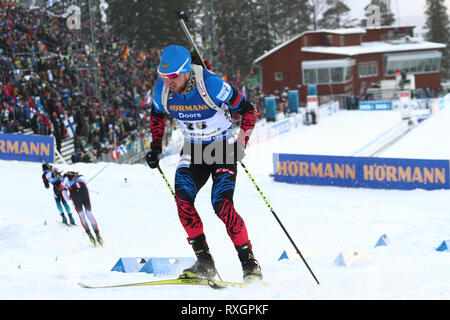 Östersund, Schweden. 9 Mär, 2019. IBU Biathlon Weltmeisterschaften, Tag 3, Sprint Männer; Alexander Loginov (RUS) in Aktion: Aktion plus Sport/Alamy leben Nachrichten Stockfoto