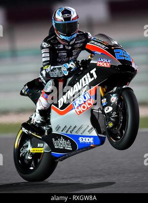 Doha, Katar. 9 Mär, 2019. Deutsche Moto2-Fahrer Marcel Schrotter der Dynavolt intakt GP konkurriert bei der Moto 2 2 Sitzung 2019 MotoGP Grand Prix von Katar in Losail Circuit von Doha, Hauptstadt von Katar qualifizieren, am 9. März 2019. Credit: Nikku/Xinhua/Alamy leben Nachrichten Stockfoto