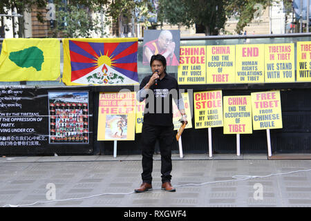 Sydney, Australien. 10. März 2019. Auf Tibet Aufstand Tag Demonstranten trafen an Martin Place und dann zum chinesischen Konsulat marschierten gegen die chinesische Herrschaft zu protestieren. Credit: Richard Milnes/Alamy leben Nachrichten Stockfoto