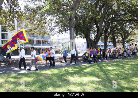 Sydney, Australien. 10. März 2019. Auf Tibet Aufstand Tag Demonstranten trafen an Martin Place und dann zum chinesischen Konsulat marschierten gegen die chinesische Herrschaft zu protestieren. Credit: Richard Milnes/Alamy leben Nachrichten Stockfoto