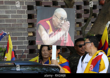 Sydney, Australien. 10. März 2019. Auf Tibet Aufstand Tag Demonstranten trafen an Martin Place und dann zum chinesischen Konsulat marschierten gegen die chinesische Herrschaft zu protestieren. Credit: Richard Milnes/Alamy leben Nachrichten Stockfoto