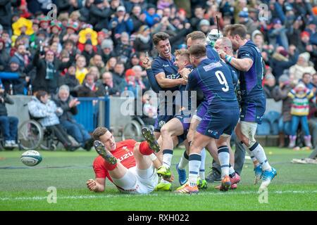 Edinburgh, Schottland. . 09 Mär, 2019. firo: 09.03.2019 Rugby, Guinness sechs Nationen Übereinstimmung zwischen Schottland und Wales bei BT Stadion Murrayfield, Edinburgh, Darcy Graham (#11) von Schottland | Quelle: dpa/Alamy leben Nachrichten Stockfoto