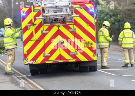 Brentwood Essex. 10. März 2019. UK Wetter, schwere Winde brachten die Bäume auf einer wichtigen Route und Feuerwehr kämpfte, um die Fremdkörper zu entfernen. Kredit Ian Davidson/Alamy leben Nachrichten Stockfoto