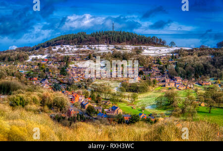 Bolehill, Derbyshire, UK. 10. März, 2019. UK Wetter: Schnee über Bolehill, Wirksworth, Derbyshire Dales Credit: Doug Blane/Alamy leben Nachrichten Stockfoto