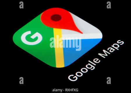 Eine Nahaufnahme der Google Maps App Symbol, wie auf dem Bildschirm eines Smartphones (nur redaktionelle Nutzung) Stockfoto