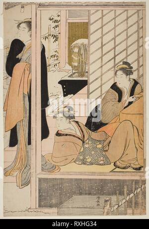 Frauen Anzeigen ein verschneiter Garten von einem Salon. Torii Kiyonaga; Japanisch, 1752-1815. Datum: 1781-1791. Abmessungen: 38,7 x 25,7 cm. Farbe holzschnitt; rechts Blatt oban Diptychon. Herkunft: Japan. Museum: Das Chicago Art Institute. Stockfoto