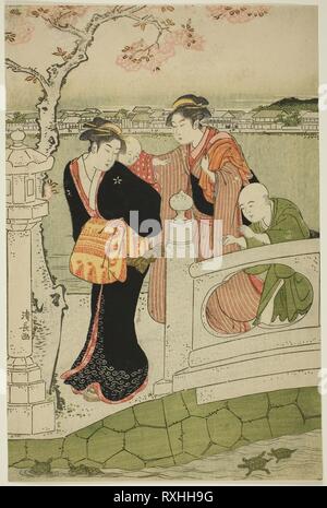 Frauen und Kinder auf dem Damm am Teich Shinobazu. Torii Kiyonaga; Japanisch, 1752-1815. Datum: 1783-1793. Abmessungen: 38,0 x 24,9 cm. Farbe holzschnitt; rechts Blatt oban Triptychon. Herkunft: Japan. Museum: Das Chicago Art Institute. Stockfoto