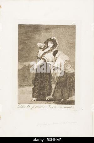 Um Himmels willen: und es war ihre Mutter, Platte 16 aus Los Caprichos. Francisco José de Goya y Lucientes; Spanisch, 1746-1828. Datum: 1797-1799. Abmessungen: 175 x 125 mm (Bild); 200 x 150 mm (Platte); 301 x 205 mm (Blatt). Radierung und Aquatinta auf Elfenbein Bütten. Herkunft: Spanien. Museum: Das Chicago Art Institute. Stockfoto