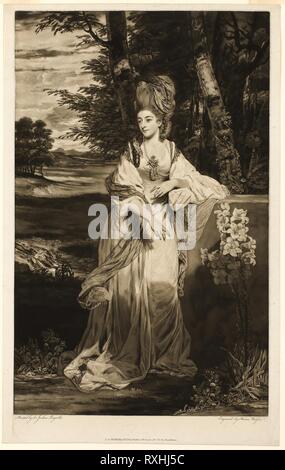 Catherine, Lady Avenue. Thomas Watson (Englisch, 1743-1781); nach Sir Joshua Reynolds (Englisch, 1723-1792). Datum: 1763-1781. Abmessungen: 599 × 378 mm (Bild); 638 × 379 mm (Platte); 651 × 412 mm (Blatt). Schabkunst auf Elfenbeinfarbenem gelegt. Herkunft: England. Museum: Das Chicago Art Institute. Stockfoto
