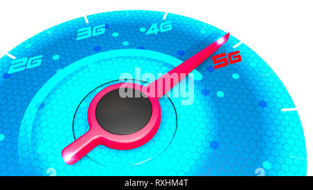 Manometer, Geschwindigkeit, Drehzahl, Geschwindigkeit im Internet und 5G-Verbindung. Neue Technologien, nutzen Breitband. Technologische Möglichkeiten. Geschwindigkeit Stockfoto