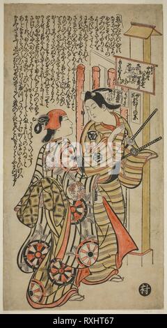 Zwei Liebende, Oshichi und Kichisaburo. Zurückzuführen auf Okumura Masanobu; Japanisch, 1686-1764. Datum: 1703-1713. Abmessungen: 56,4 x 29,0 cm. Hand - farbige Holzschnitt; o-Oban, tan-e. Herkunft: Japan. Museum: Das Chicago Art Institute. Stockfoto