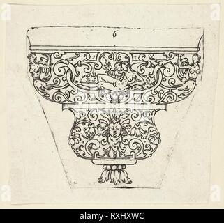 Platte 6, von zwanzig ornamentalen Designs für Gläser und Becher. Master A. S.; Deutsch, aktiven Anfang des 17. Jahrhunderts. Datum: 1604. Abmessungen: 100 x 110 mm (Bild/Platte); 125 x 135 mm (Blatt). Punch Gravur in Schwarz auf Elfenbein Bütten. Herkunft: Deutschland. Museum: Das Chicago Art Institute. Stockfoto