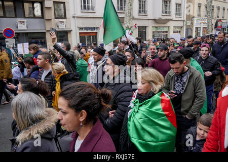 Algerische diaspora Proteste Abdelaziz Bouteflika 5 Kandidatur für den Posten, Lyon, Frankreich Stockfoto