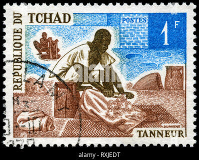 Briefmarke aus dem Tschad in der lokalen Berufe und Handwerk Serie 1970 ausgestellt Stockfoto