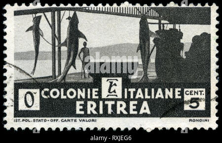Briefmarke von Italienisch Ostafrika in den Kolonien - Eritrea Serie 1933 ausgestellt Stockfoto