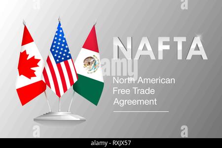 Flaggen der NAFTA-Länder Kanada, USA und Mexiko Stock Vektor