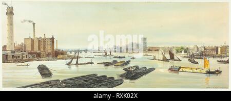 Westminster, von der Waterloo Bridge, Plate 19 from Original Blick auf London, wie Es ist. Thomas Shotter Jungen (Englisch, 1803-1874); entworfen von Charles Ollier (Englisch, 1788-1859). Datum: 1842. Abmessungen: 175 × 455 mm. Handcolorierte Lithographie auf Papier. Herkunft: England. Museum: Das Chicago Art Institute. Stockfoto