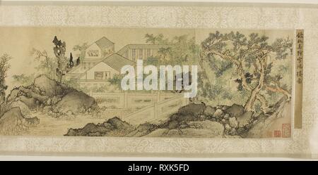 Die Xuehong Pavillon in der ein Gelehrter Garten. Qian Du (1763-1844); Chinesisch. Datum: 1831. Abmessungen: 7 7/8 x 32 3/8 in. Handscroll, Tusche und Farben auf Gold - spattered Papier. Herkunft: China. Museum: Das Chicago Art Institute. Autor: Yu Shumei. Stockfoto