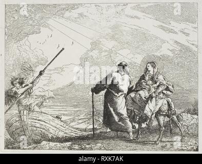 Der Heiligen Familie am Ufer eines Flusses, Platte vierzehn Geschlechter und von der Flucht nach Ägypten. Giovanni Domenico Tiepolo; Italienisch, 1727-1804. Datum: 1752-1753. Abmessungen: 191 x 149 mm. Radierung auf Papier. Herkunft: Italien. Museum: Das Chicago Art Institute. Stockfoto