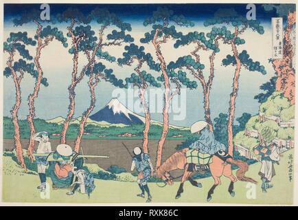 Tokaido Hodogaya, aus der Serie "36 Ansichten des Berges Fuji (Fugaku sanjurokkei)". Katsushika Hokusai?? ??; Japanisch, 1760-1849. Datum: 1825-1838. Abmessungen: 10 1/8 x 14 11/16 in. Farbe holzschnitt; Oban. Herkunft: Japan. Museum: Das Chicago Art Institute. Stockfoto