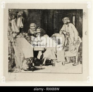 Ein Herr an seinem Schreibtisch. Sir David Wilkie; Schottische, 1785-1841. Datum: 1805-1841. Abmessungen: 111 x 130 mm (Bild); 140 x 157 mm (Platte); 440 x 300 mm (Blatt). Ätzen in Schwarz auf Creme Bütten, festgelegt auf Elfenbein webte Papier (chine collé). Herkunft: Schottland. Museum: Das Chicago Art Institute. Stockfoto