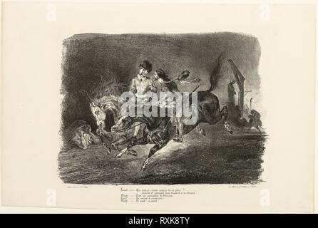 Faust und Mephistopheles Galopp durch die Nacht der Hexen" Sabbat, aus Faust. Eugène Delacroix; Französisch, 1798-1863. Datum: 1828. Abmessungen: 210 x 293 mm (Bild); 285 × 427 mm (Blatt). Lithographie in Schwarz auf Elfenbein webte Papier. Herkunft: Frankreich. Museum: Das Chicago Art Institute. Stockfoto